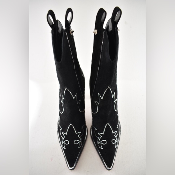 Christian Louboutin Santigag Strass 85 Black Suede Western Ankle Heel Boot 40 - Picture 11 of 16